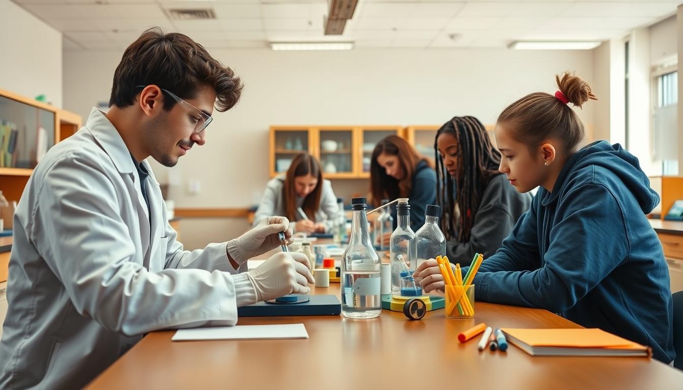 Students studying together in modern classroom